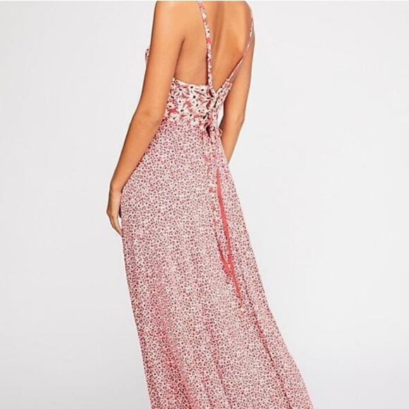 Free People Floral Song Of Summer Spaghetti Strap Lace Up Back Boho Maxi Dress - Picture 8 of 8